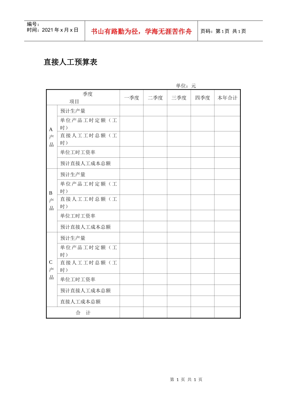 直接人工预算表_第1页