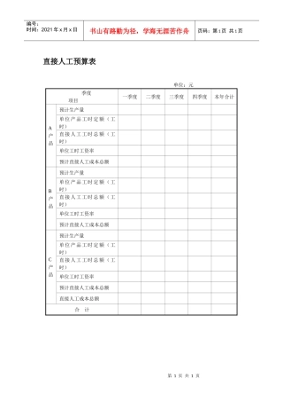 直接人工预算表