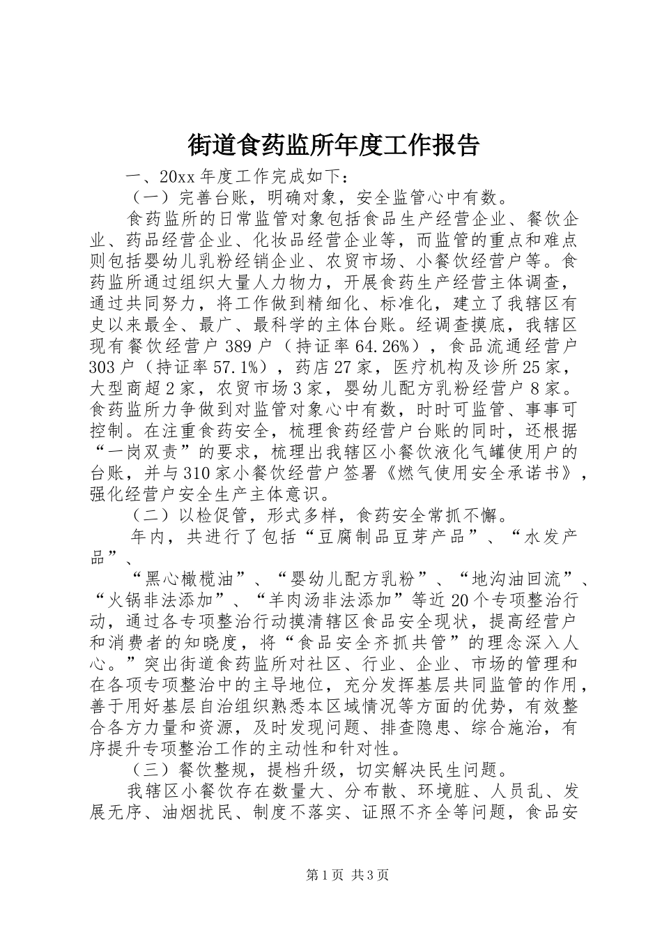 街道食药监所年度工作报告_第1页