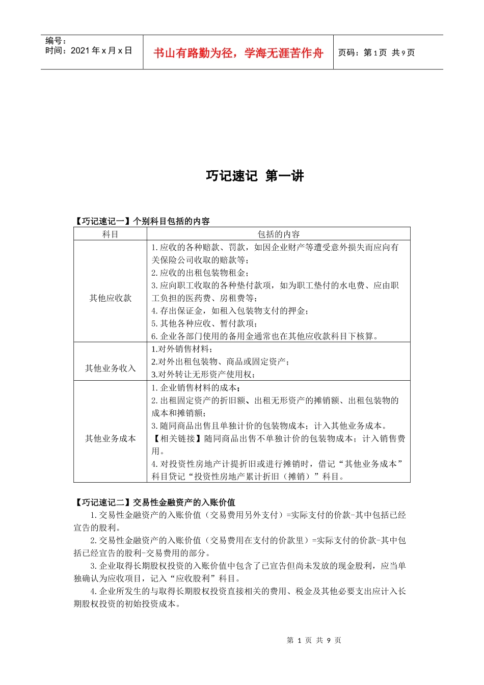 初级会计实务巧记速记_第1页