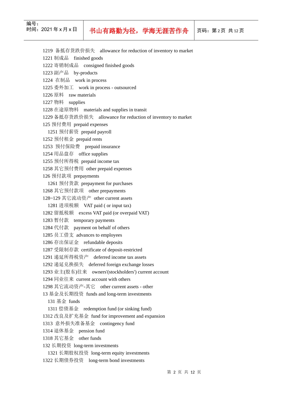 有关会计科目的中英文对照_第2页