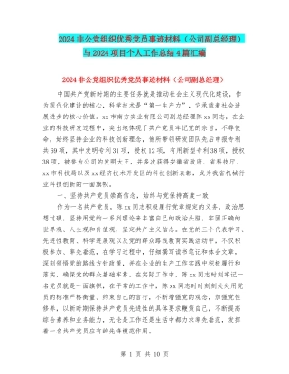 2024非公党组织优秀党员事迹材料与2024项目个人工作总结4篇汇编