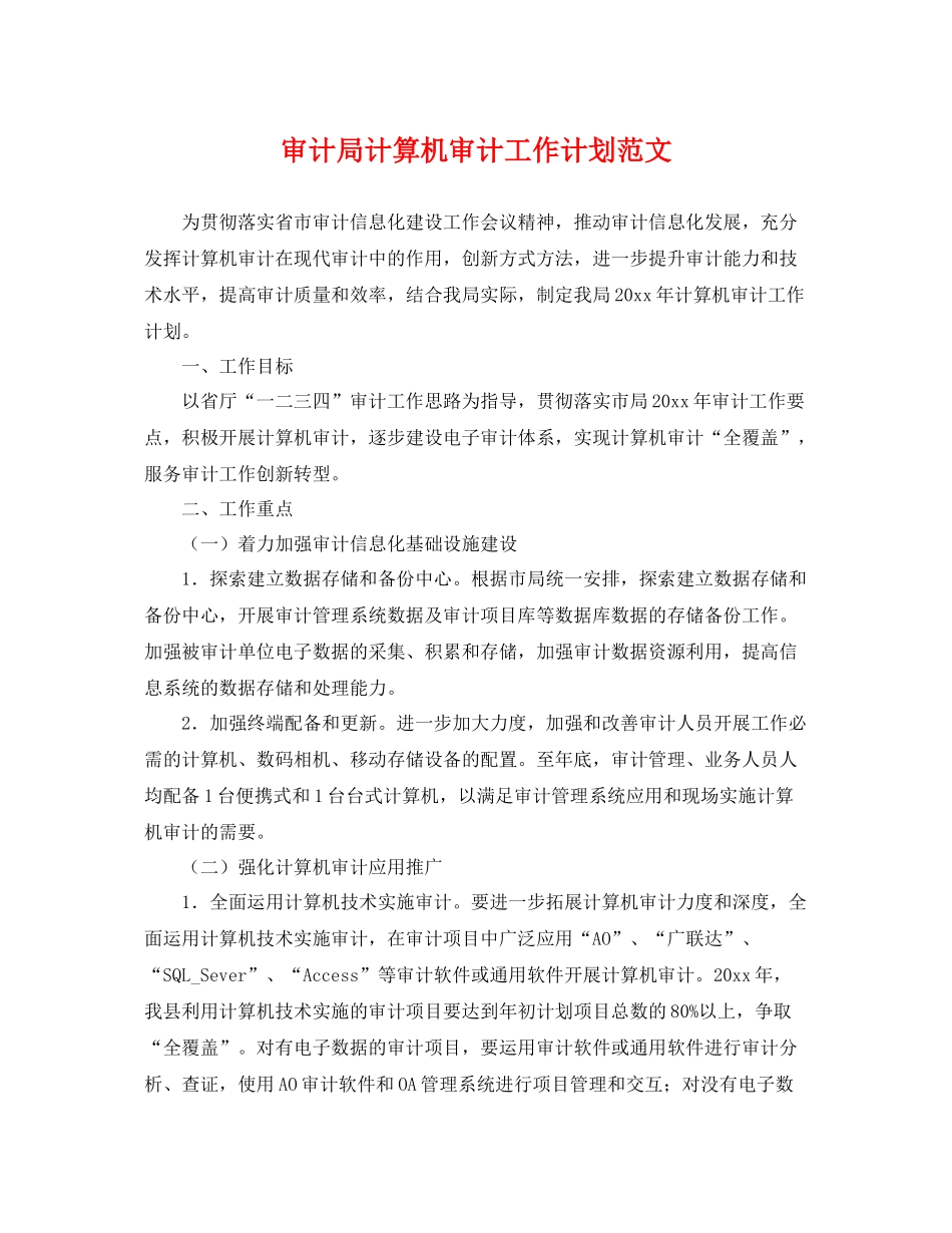 审计局计算机审计工作计划范文 _第1页