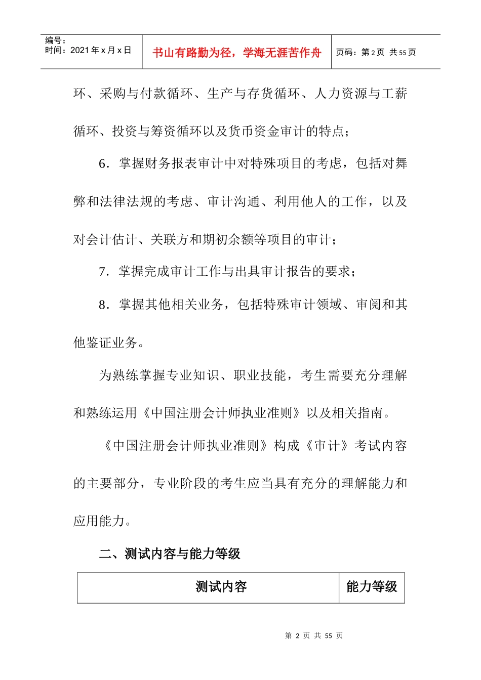 计师专业阶段考试大纲和样题之审计_第2页