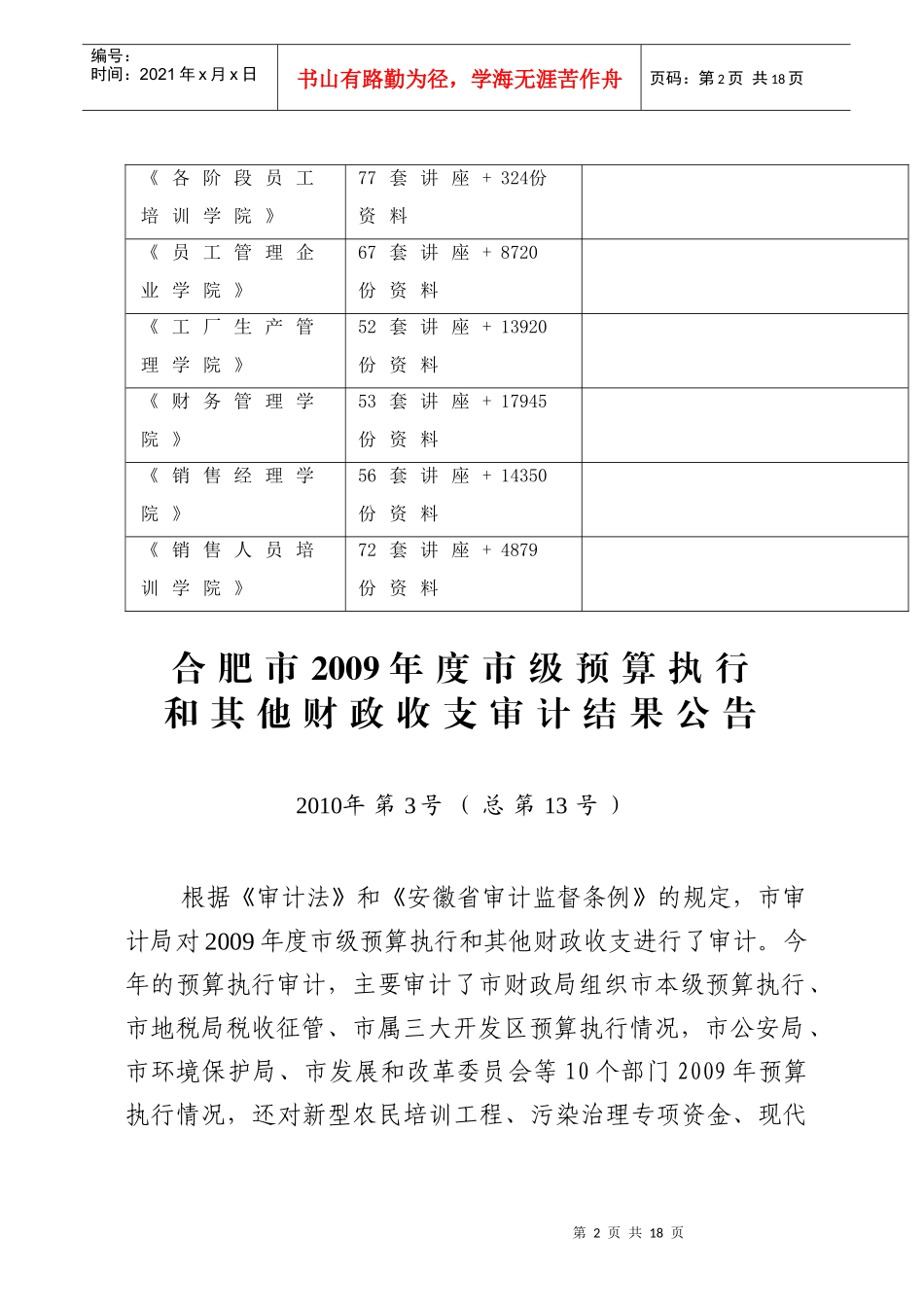 合肥市年度市级预算执行与其他财政收支审计结果公告_第2页