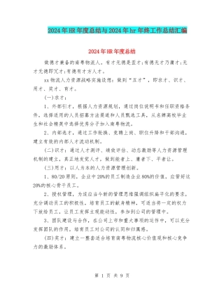 2024年HR年度总结与2024年hr年终工作总结汇编
