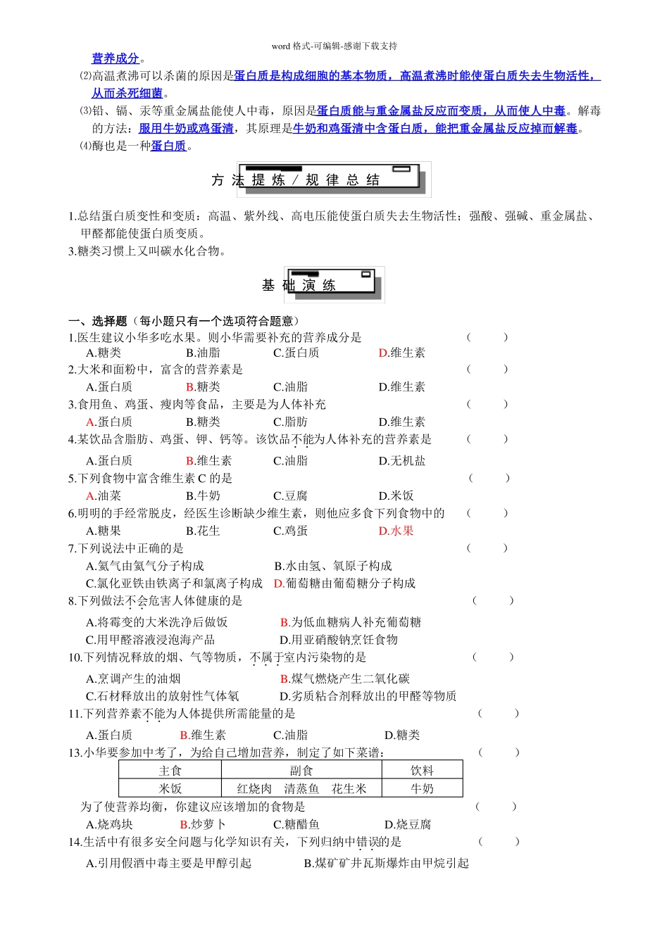 九年级化学人教版第十二单元知识点+习题+方法规律总结_第2页