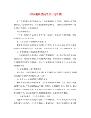 出纳员的工作计划5篇 