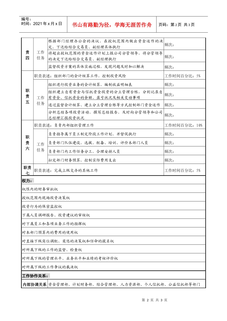 信托投资公司信托理财部经理职务说明书_第2页