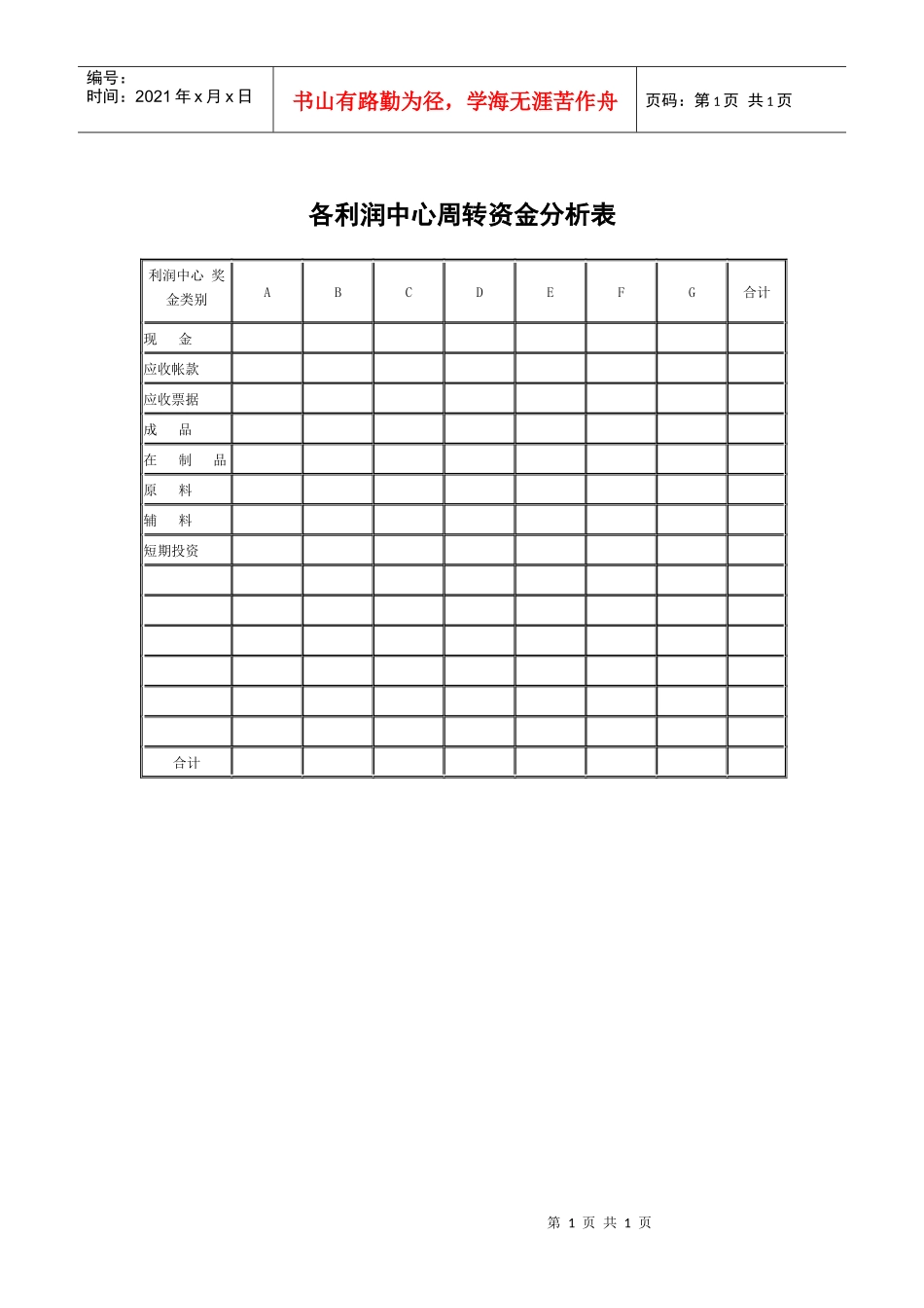 各利润中心周转资金分析表_第1页