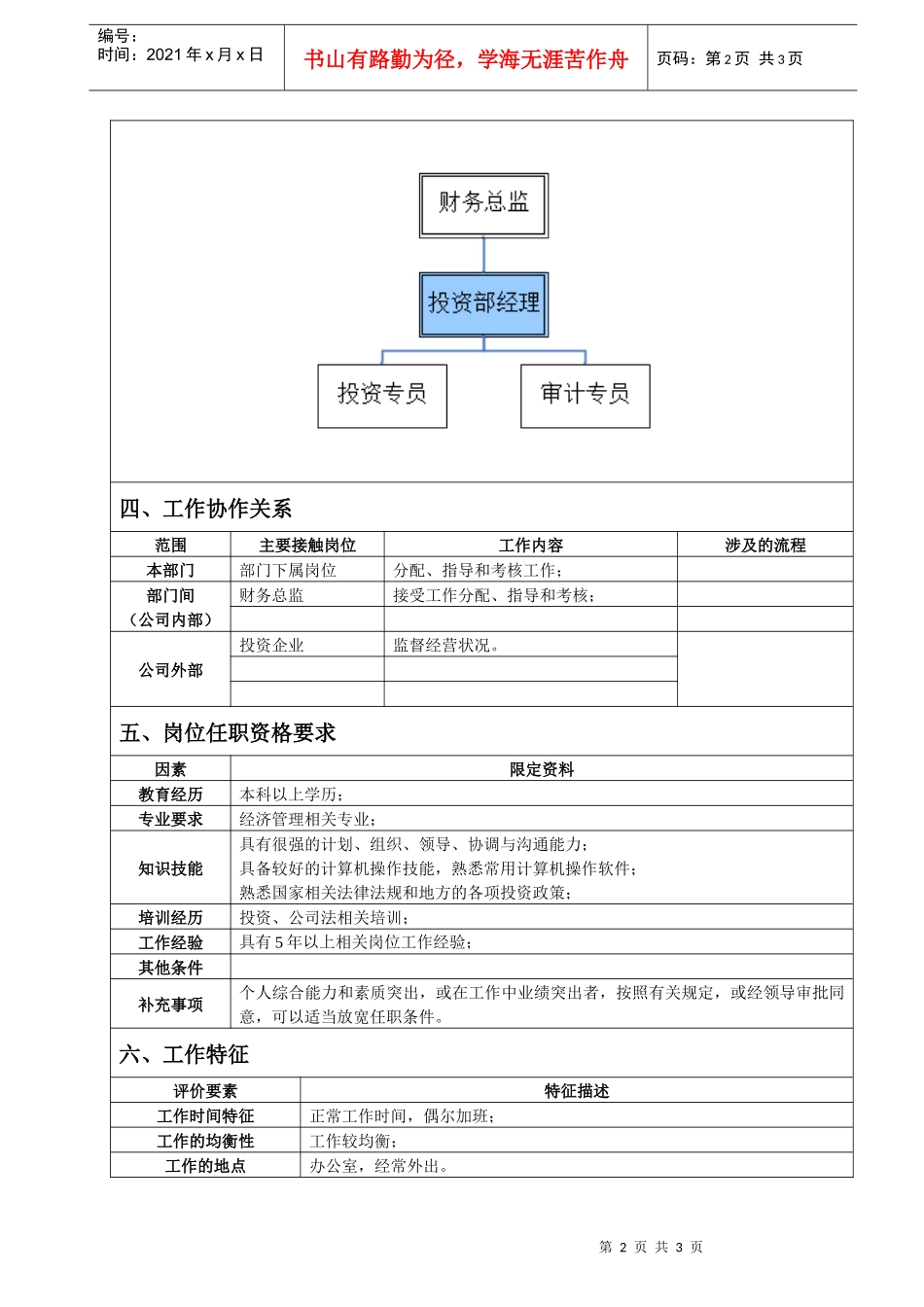 投资部经理岗位说明书_第2页