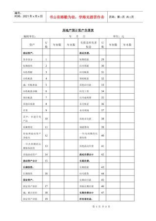 房地产预计资产负债表