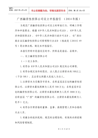 广西融资性担保公司设立申报指引