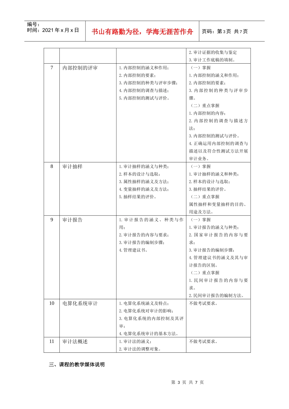 《审计学原理》课程教学设计方案（修改后）_第3页