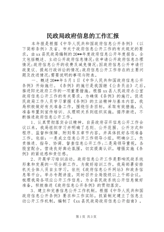 民政局政府信息的工作汇报