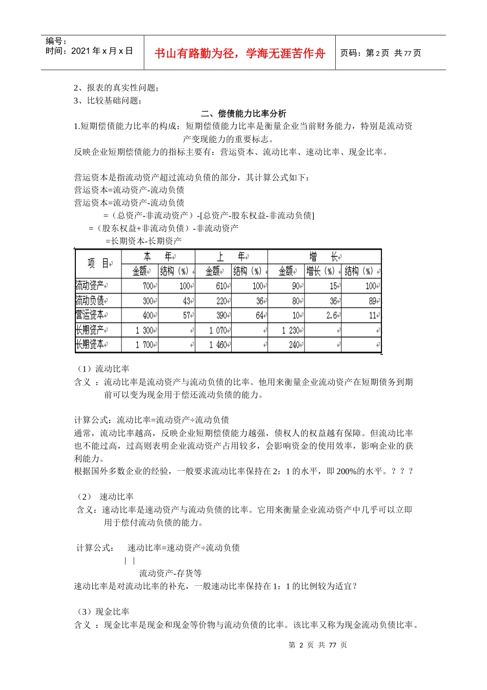 某公司偿债能力比率与财务知识分析_第2页