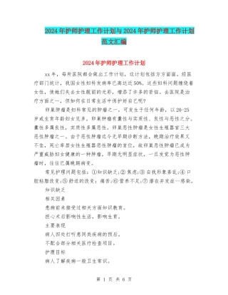 2024年护师护理工作计划与2024年护师护理工作计划范文汇编