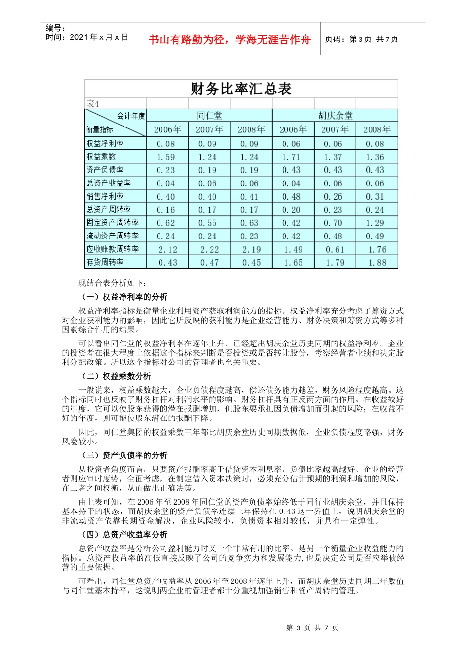 同仁堂财务综合分析_第3页