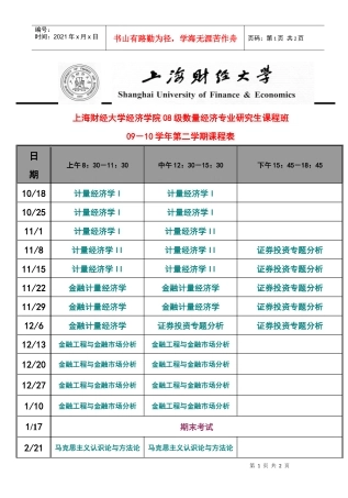 上海财经大学经济学院08级数量经济专业研究生课程班