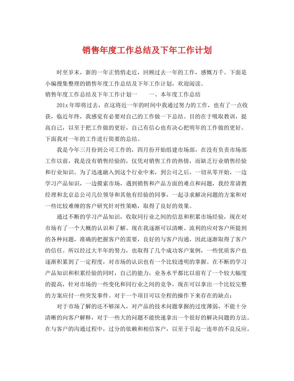 销售年度工作总结及下年工作计划 _第1页
