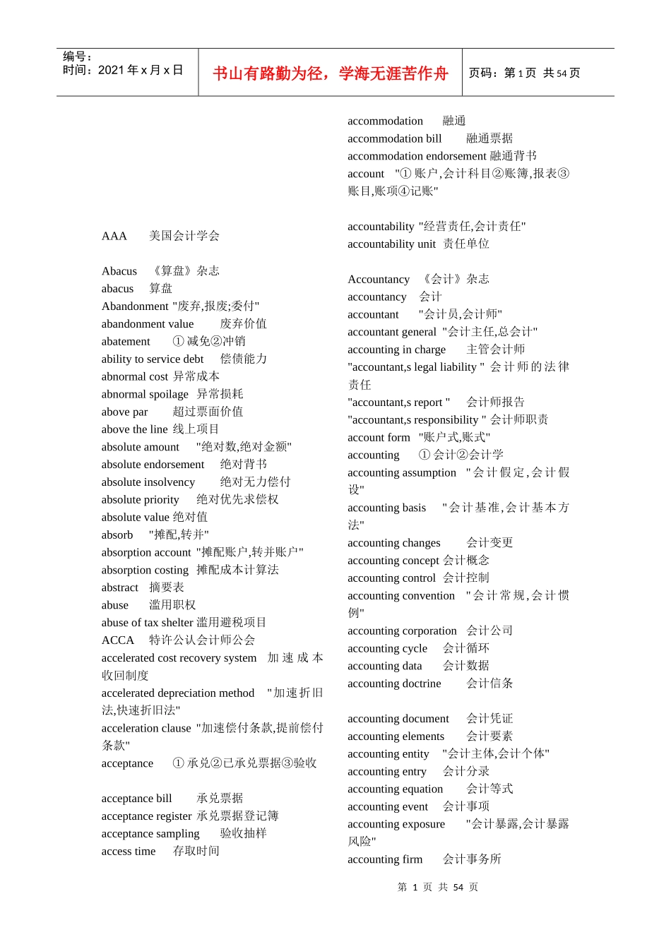 专业会计英语词汇大汇集_第1页