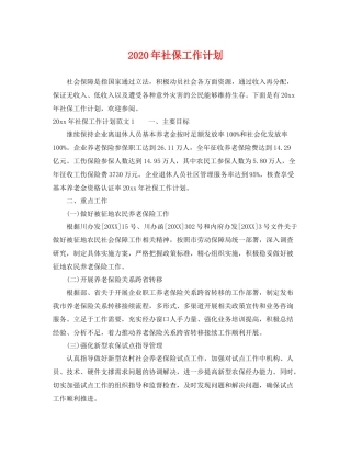 2020年社保工作计划 