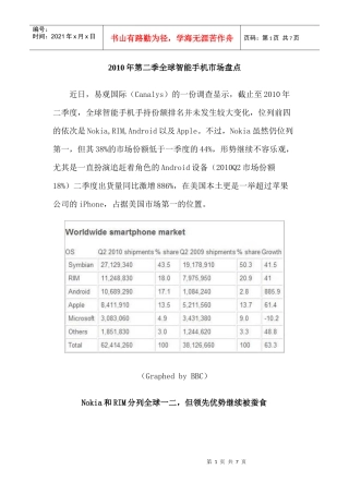 XXXX年第二季全球智能手机市场盘点