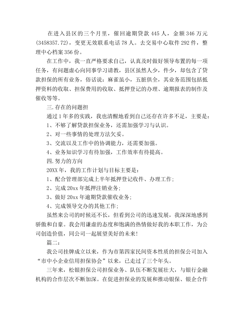 担保公司员工个人工作总结范文 _第2页