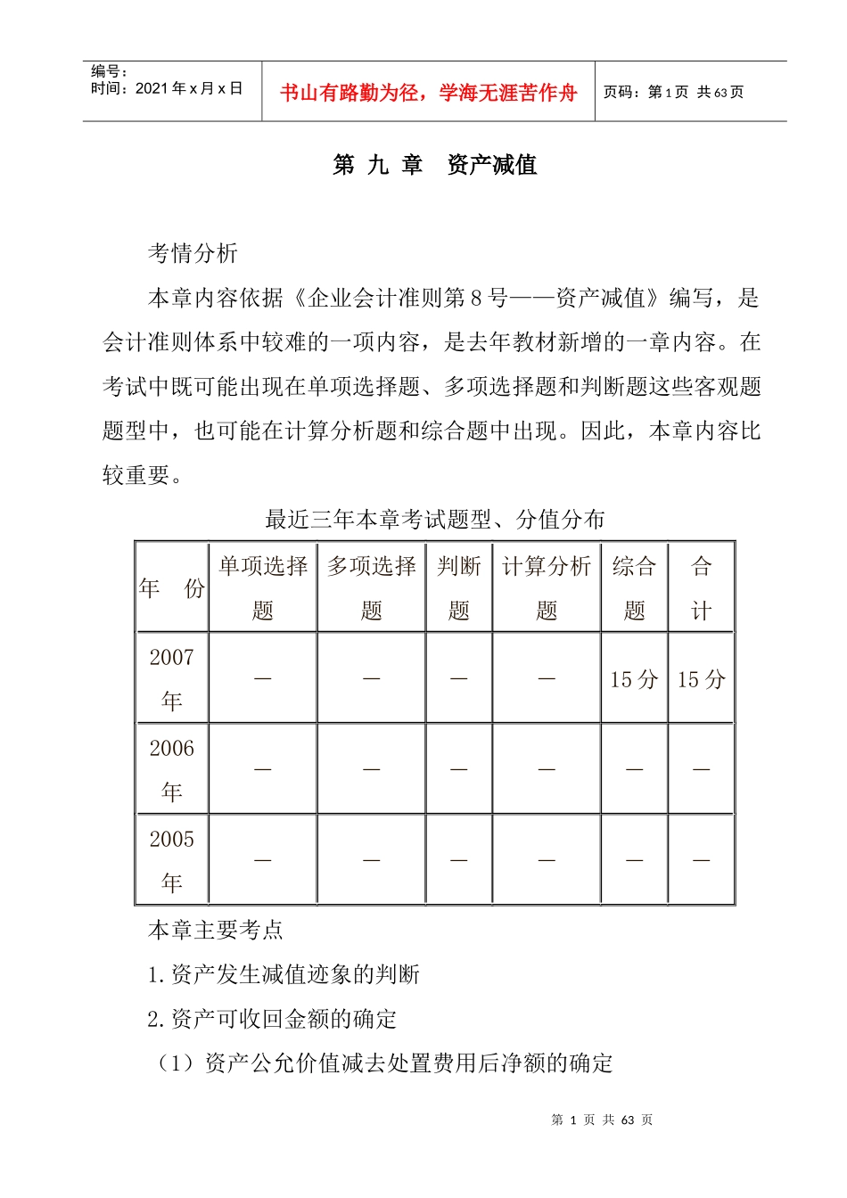 第9章 资产 减值（DOC 23页）_第1页