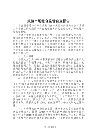 旅游市场综合监管自查报告