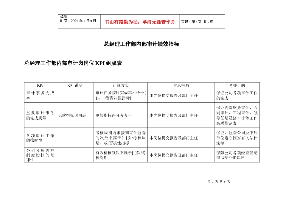 二滩水电开发公司总经理工作部内部审计绩效指标_第1页