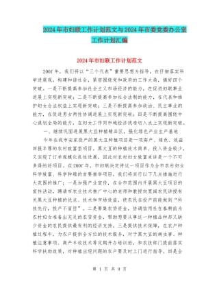 2024年市妇联工作计划范文与2024年市委党委办公室工作计划汇编