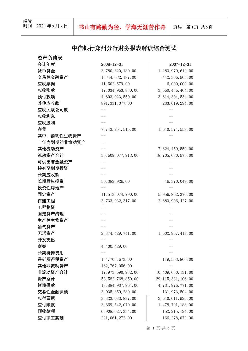 会计报表试题-综合分析_第1页