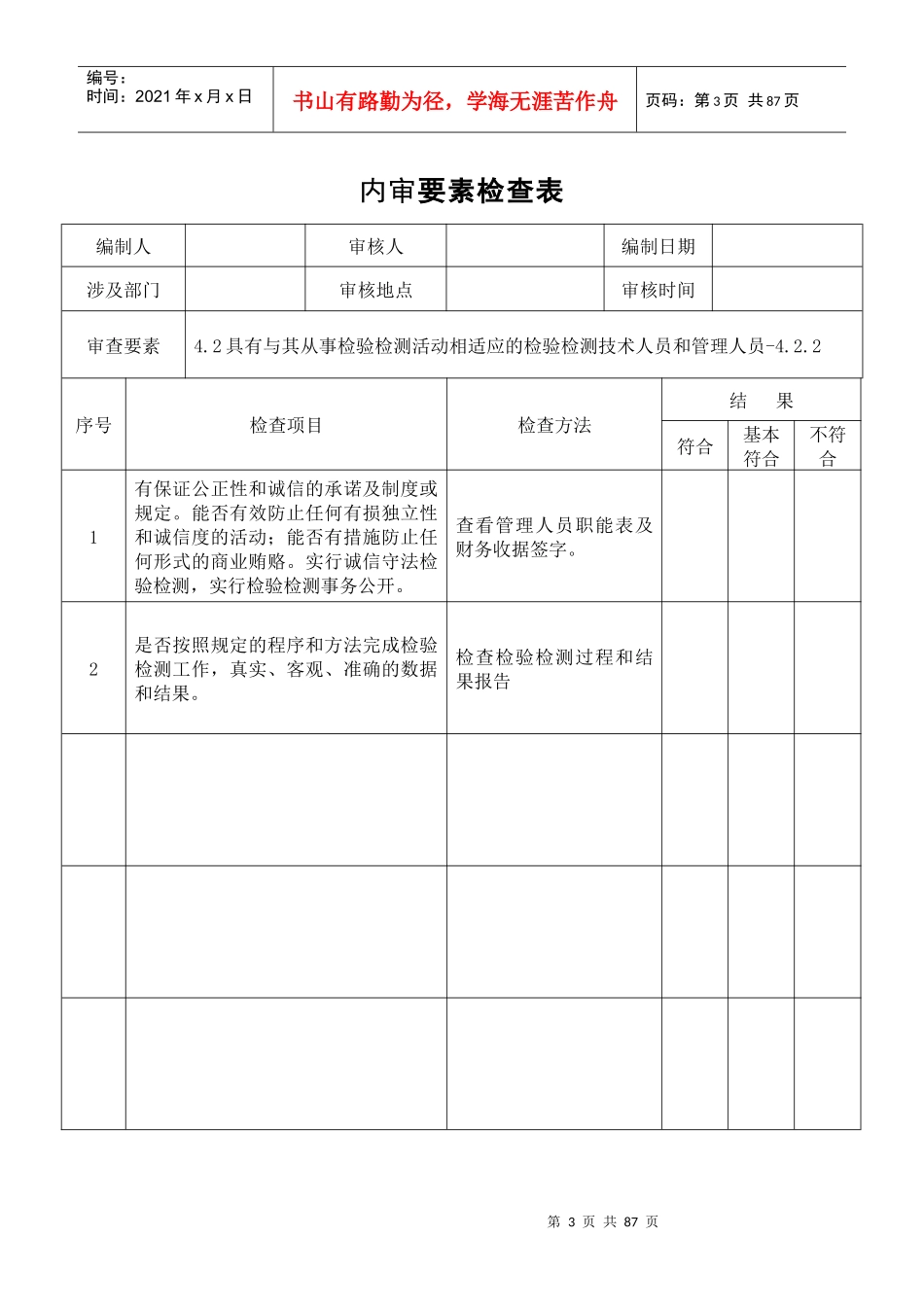 XXXX年4月9日新版评审准则实验室内审要素检查表_第3页