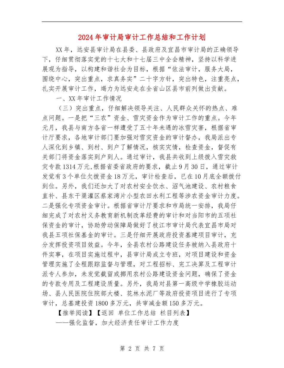 2024年审计局审计工作总结和工作计划_第2页