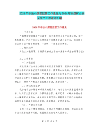 2024年非法小煤窑监管工作意见与2024年非煤矿山安全生产工作意见汇编