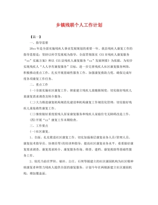 乡镇残联个人工作计划 