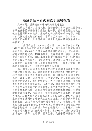 经济责任审计处副处长竟聘报告