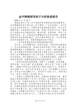 金字牌镇领导班子分析检查报告
