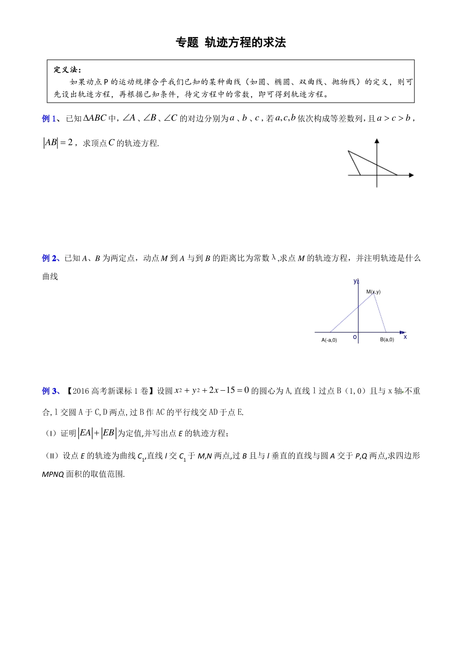 专题轨迹方程的求法_第1页