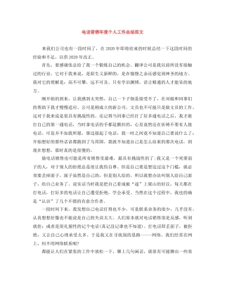 电话营销年度个人工作总结范文 