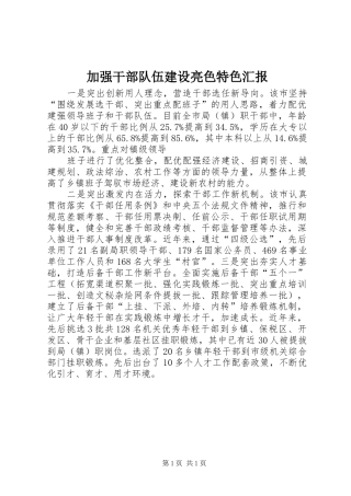 加强干部队伍建设亮色特色汇报