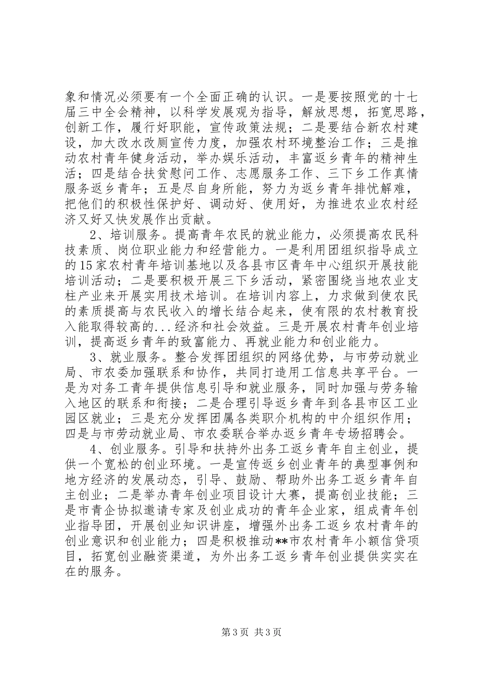 某事外出务工返乡青年情况调研报告_第3页