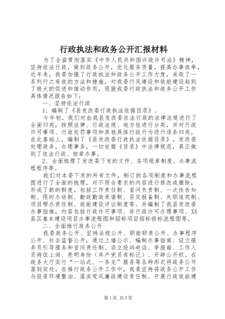 行政执法和政务公开汇报材料