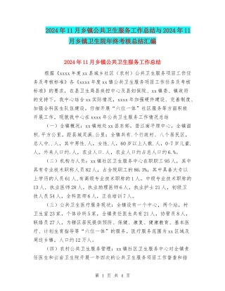 2024年11月乡镇公共卫生服务工作总结与2024年11月乡镇卫生院年终考核总结汇编