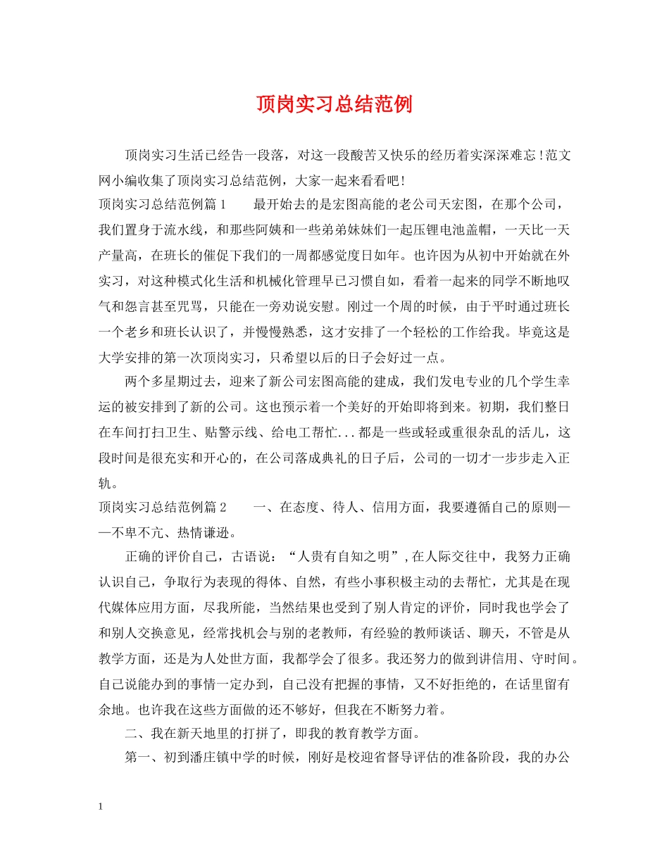 顶岗实习总结范例 _第1页