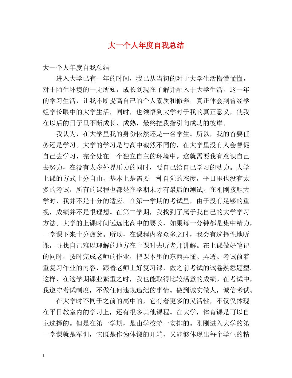 大一个人年度自我总结 _第1页