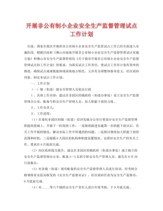 《安全管理文档》之开展非公有制小企业安全生产监督管理试点工作计划