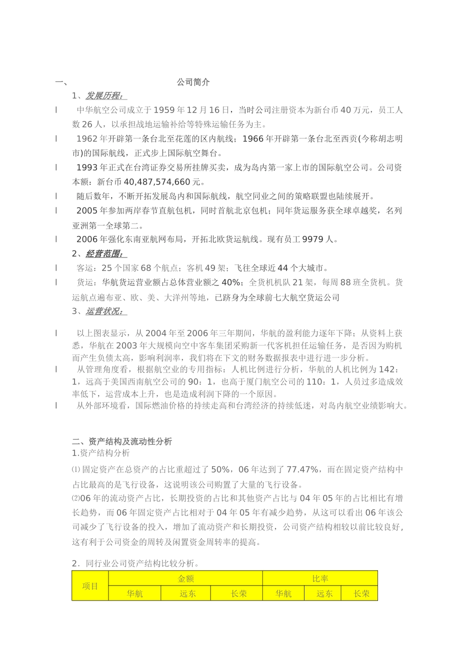 中华航空财务报表分析报告_第1页