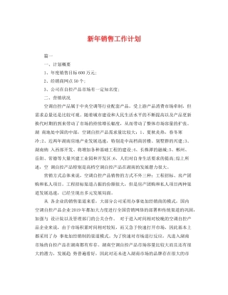 新年销售工作计划 
